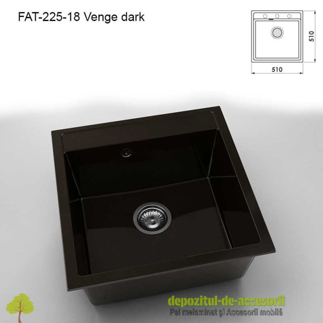 Chiuveta cu o cuva Marmura compozit 225-18 Venge dark 510x510mm