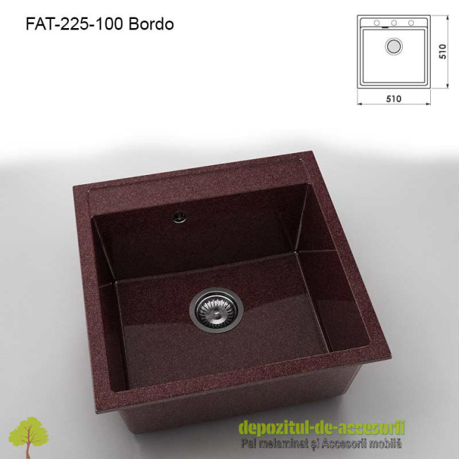 Chiuveta cu o cuva Granixit compozit 225-100 Bordo 510x510mm