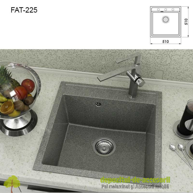 Chiuveta cu o cuva Granixit compozit 225-229 Sandcastle 510x510mm