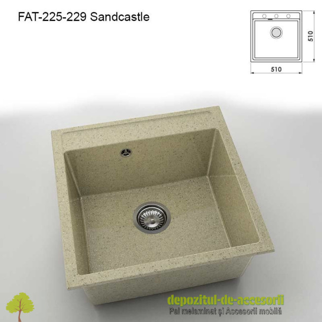 Chiuveta cu o cuva Granixit compozit 225-229 Sandcastle 510x510mm