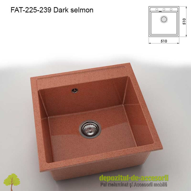 Chiuveta cu o cuva Granixit compozit 225-239 Dark selmon 510x510mm