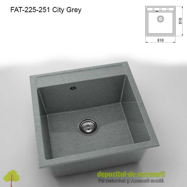 Chiuveta cu o cuva Granixit compozit 225-251 City Grey 510x510mm