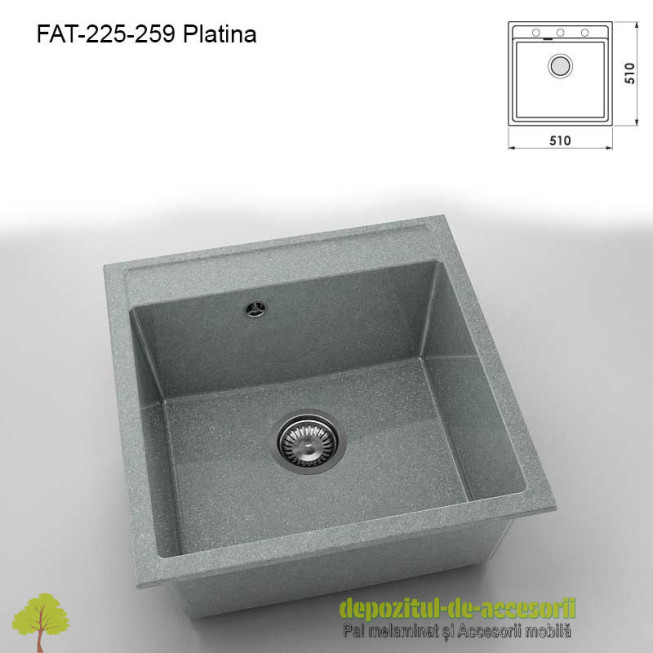 Chiuveta cu o cuva Granixit compozit 225-259 Platina 510x510mm