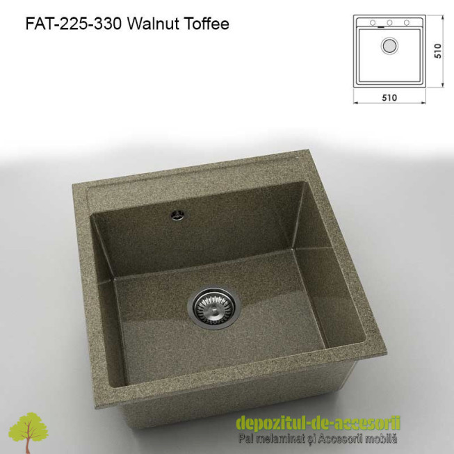 Chiuveta cu o cuva Granixit compozit 225-330 Walnut Toffee 510x510mm