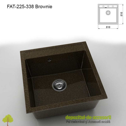 Chiuveta cu o cuva Granixit compozit 225-338 Brownie 510x510mm