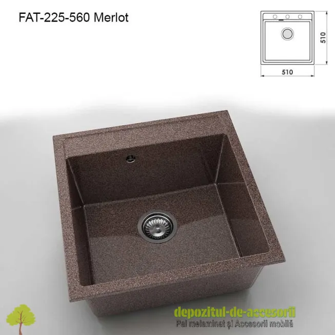 Chiuveta cu o cuva Granixit compozit 225-560 Merlot 510x510mm