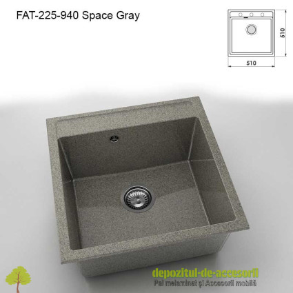 Chiuveta cu o cuva Granixit compozit 225-940 Space Gray 510x510mm