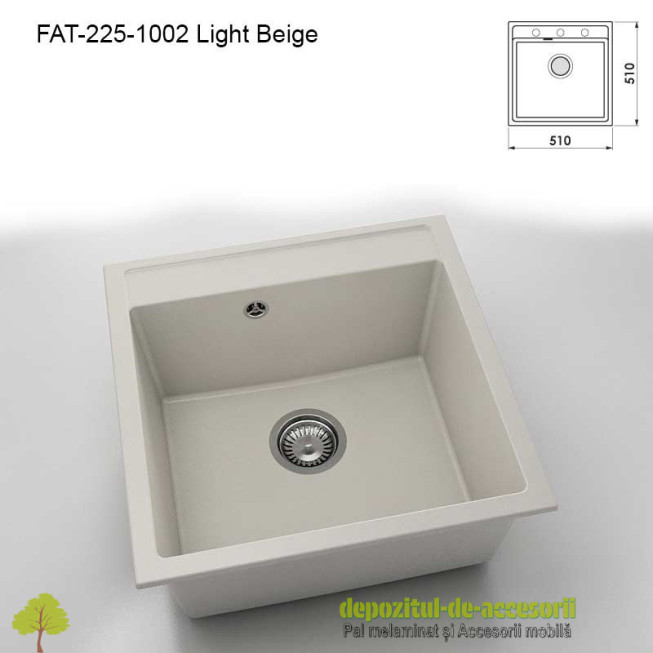 Chiuveta cu o cuva Fatgranit compozit 225-1002 Light Beige 510x510mm