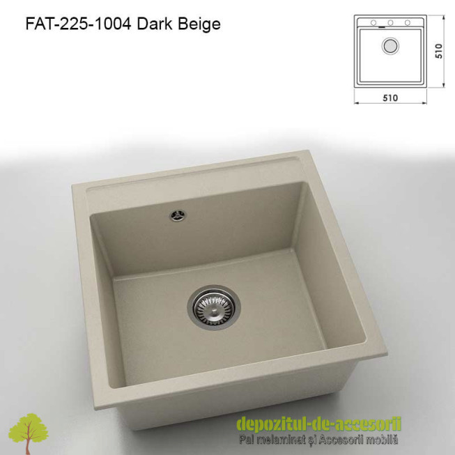 Chiuveta cu o cuva Fatgranit compozit 225-1004 Dark Beige 510x510mm