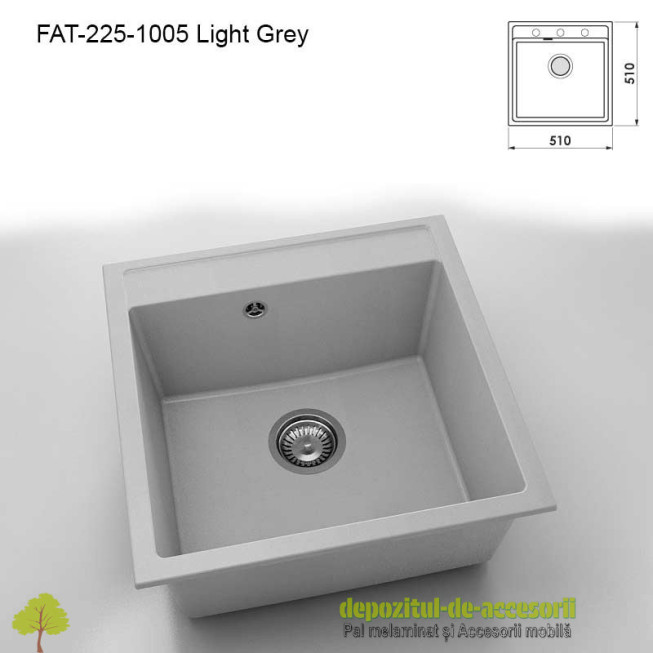 Chiuveta cu o cuva Fatgranit compozit 225-1005 Light Grey 510x510mm