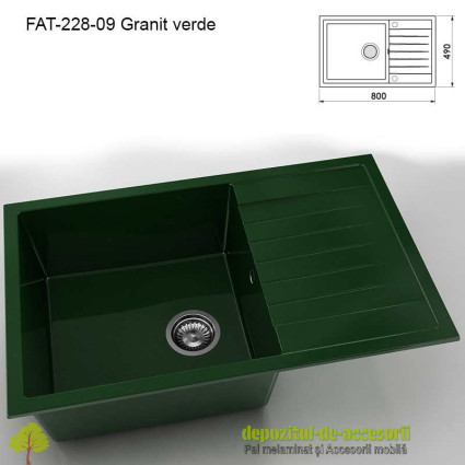 Chiuveta cu o cuva Marmura compozit 228-09 Granit verde 800x490mm