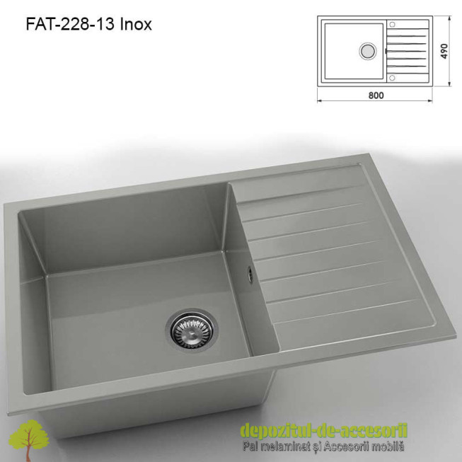 Chiuveta cu o cuva Marmura compozit 228-13 Inox 800x490mm