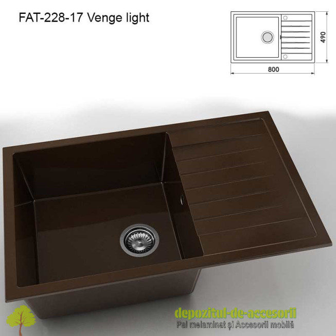 Chiuveta cu o cuva Marmura compozit 228-17 Venge light 800x490mm