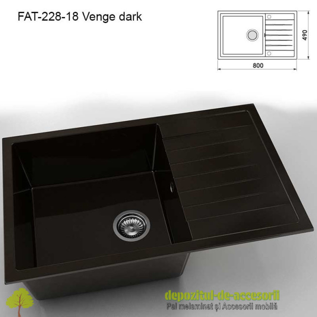 Chiuveta cu o cuva Marmura compozit 228-18 Venge dark 800x490mm
