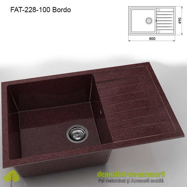 Chiuveta cu o cuva Granixit compozit 228-100 Bordo 800x490mm