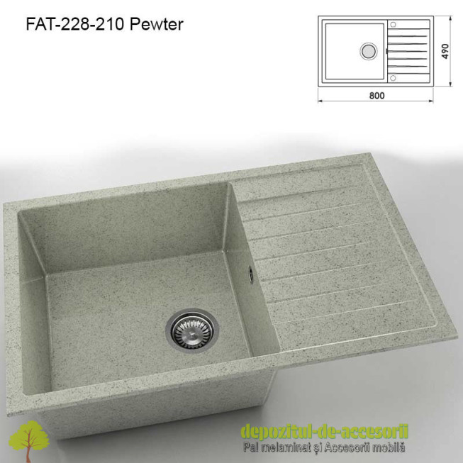 Chiuveta cu o cuva Granixit compozit 228-210 Pewter 800x490mm