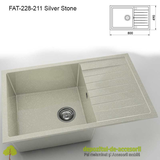Chiuveta cu o cuva Granixit compozit 228-211 Silver Stone 800x490mm
