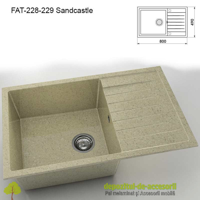 Chiuveta cu o cuva Granixit compozit 228-229 Sandcastle 800x490mm