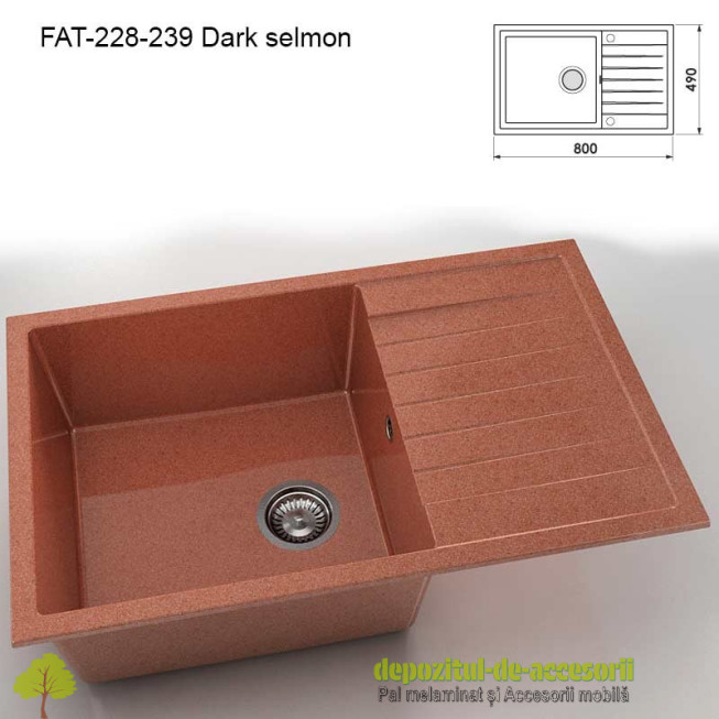 Chiuveta cu o cuva Granixit compozit 228-239 Dark selmon 800x490mm
