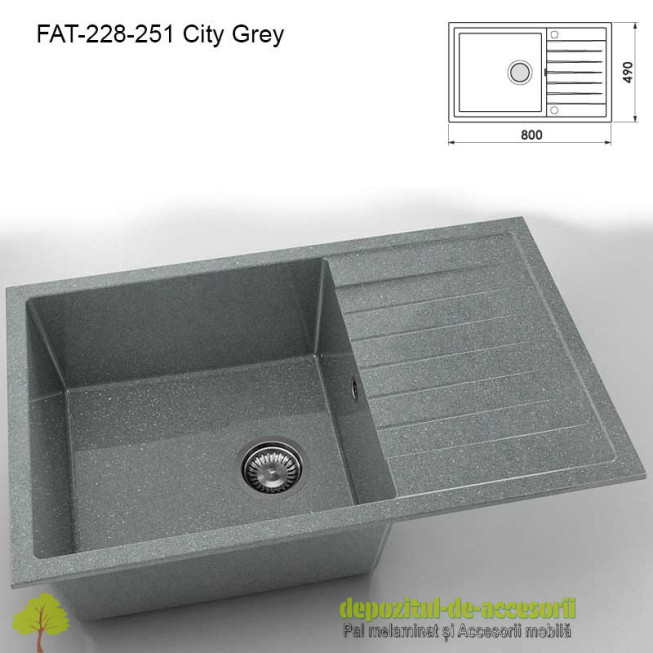 Chiuveta cu o cuva Granixit compozit 228-251 City Grey 800x490mm