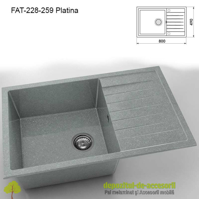 Chiuveta cu o cuva Granixit compozit 228-259 Platina 800x490mm