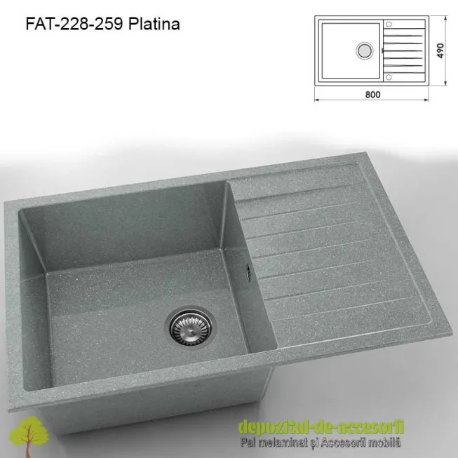 Chiuveta cu o cuva Granixit compozit 228-259 Platina 800x490mm