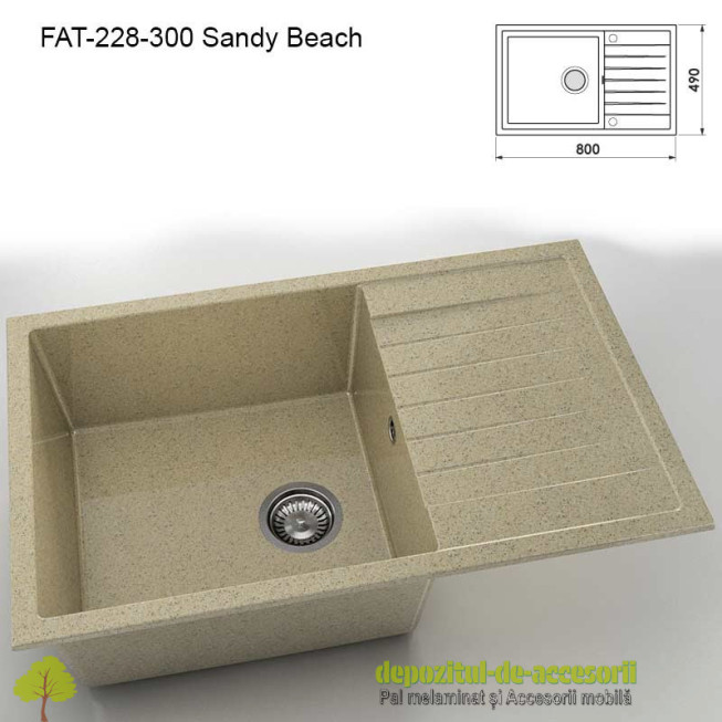 Chiuveta cu o cuva Granixit compozit 228-300 Sandy Beach 800x490mm