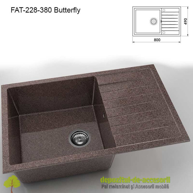 Chiuveta cu o cuva Granixit compozit 228-380 Butterfly 800x490mm