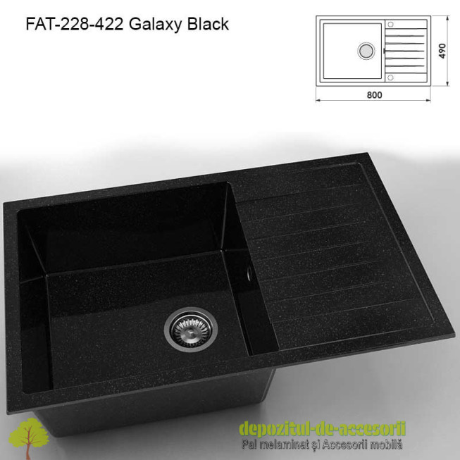 Chiuveta cu o cuva Granixit compozit 228-422 Galaxy Black 800x490mm