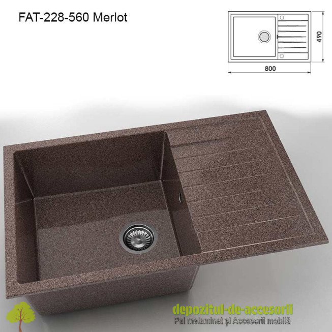 Chiuveta cu o cuva Granixit compozit 228-560 Merlot 800x490mm