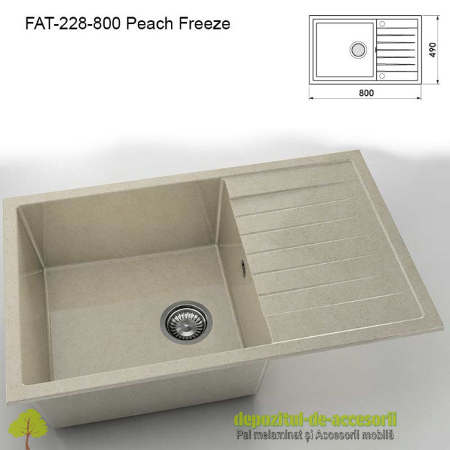 Chiuveta cu o cuva Granixit compozit 228-800 Peach Freeze 800x490mm
