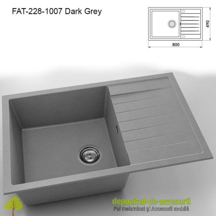 Chiuveta cu o cuva Granixit compozit 228-940 Space Gray 800x490mm