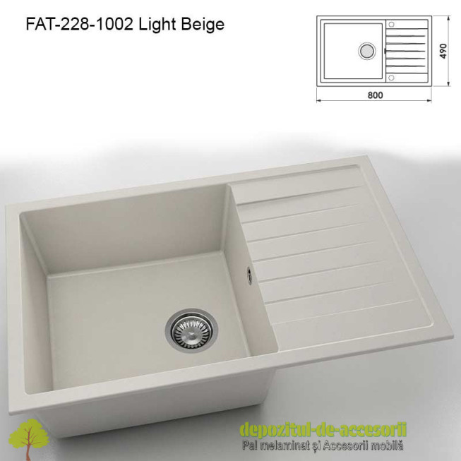 Chiuveta cu o cuva Granixit compozit 228-1002 Light Beige 800x490mm
