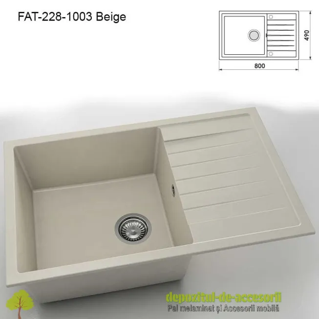 Chiuveta cu o cuva Granixit compozit 228-1003 Beige 800x490mm