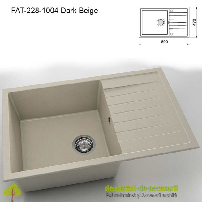Chiuveta cu o cuva Granixit compozit 228-1004 Dark Beige 800x490mm