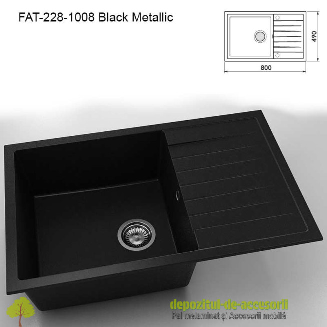 Chiuveta cu o cuva Granixit compozit 228-1008 Black Metallic 800x490mm