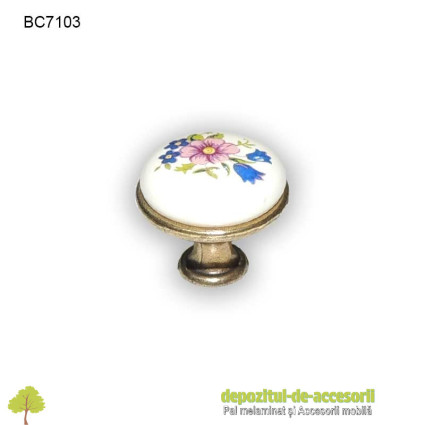 Buton antichizat ceramic floare 25mm C7103