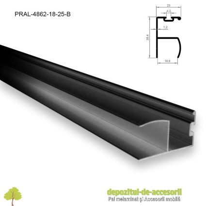 Profil Y negru maner vertical aluminiu, cu perie 18mm lungimea 2,5m