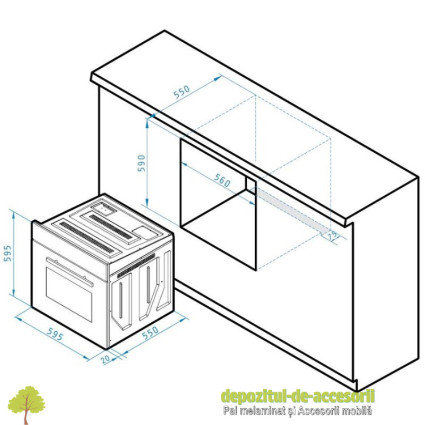 Cuptor electric incorporabil Pyramis 60IN 3021, clasa A, 8 functii