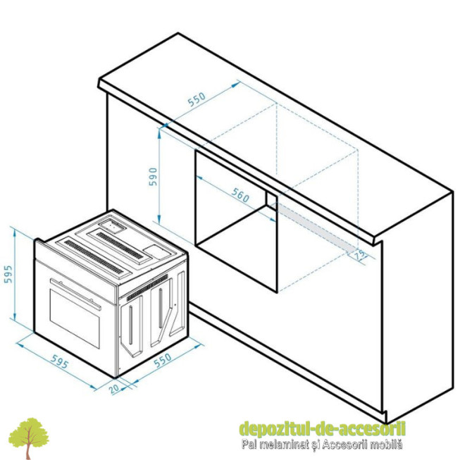 Cuptor electric incorporabil Pyramis 60IN 3021, clasa A, 8 functii