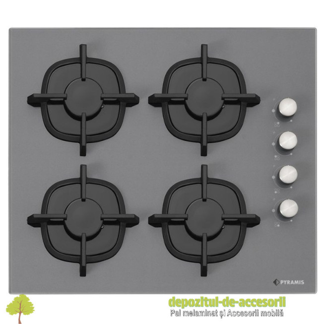 Plita gaz Pyramis 5343S01 Sticla Neagra & Fonta