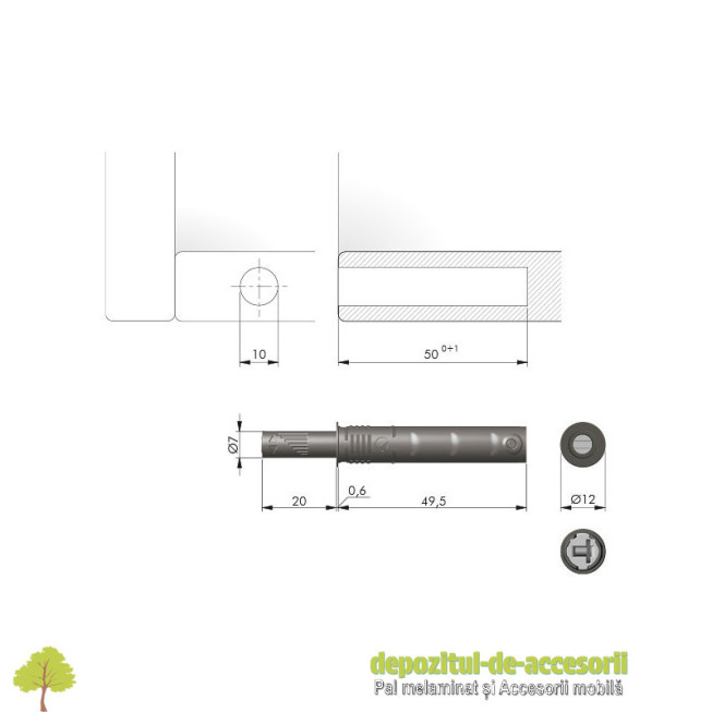 Push to open TECH 20mm ascuns, magnetic, antracit