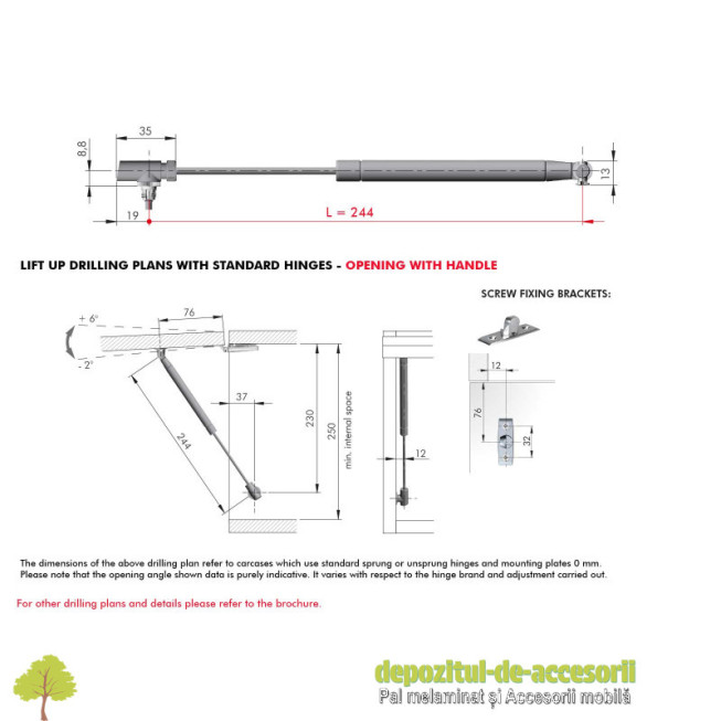 Telescop cu gaz K12 ridicare, lungime 244mm, 50N