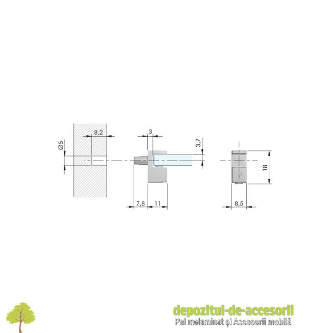 Suport polita sticla GRACE 6mm nichelat