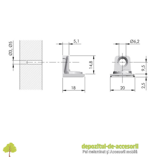 Set suport pentru rafturi PK2 PRO 18mm