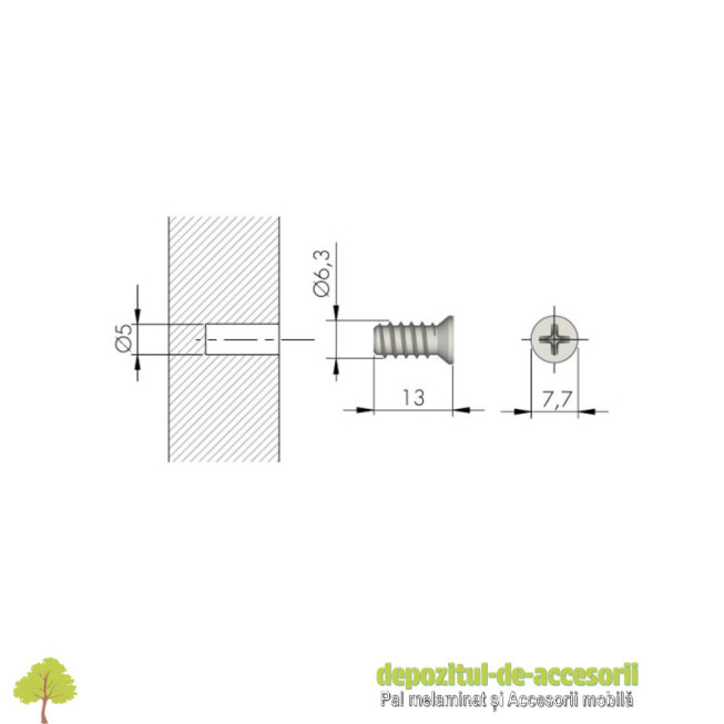 Eorusurub 6,3x13mm, cap îngropat, zincat