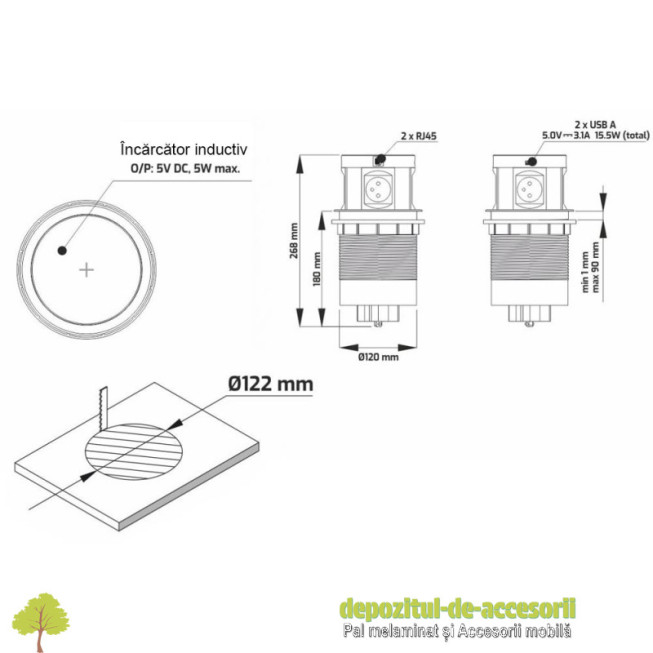 Priza retractabila MULTIBOX 4xprize shuco 2xUSB 2xRJ45 negru