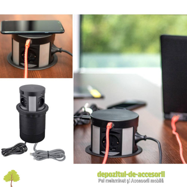 Priza retractabila MULTIBOX 4xprize shuco 2xUSB 2xRJ45 negru