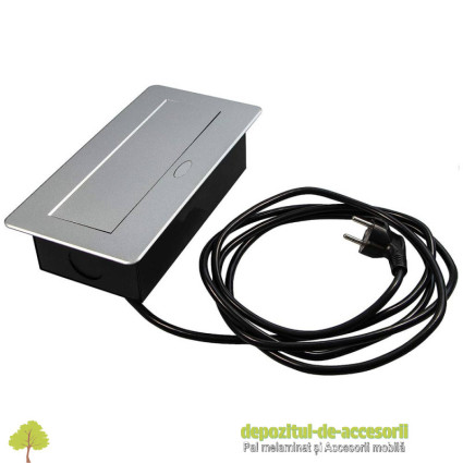 Priza retractabila KOMBIBOX 2x prize Shuco 2xUSB aluminiu