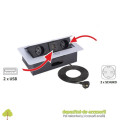 Priza retractabila KOMBIBOX 2x prize Shuco 2xUSB aluminiu